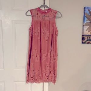 Maurices Blush Pink Halter Sheath Lace Vintage Dress (L)